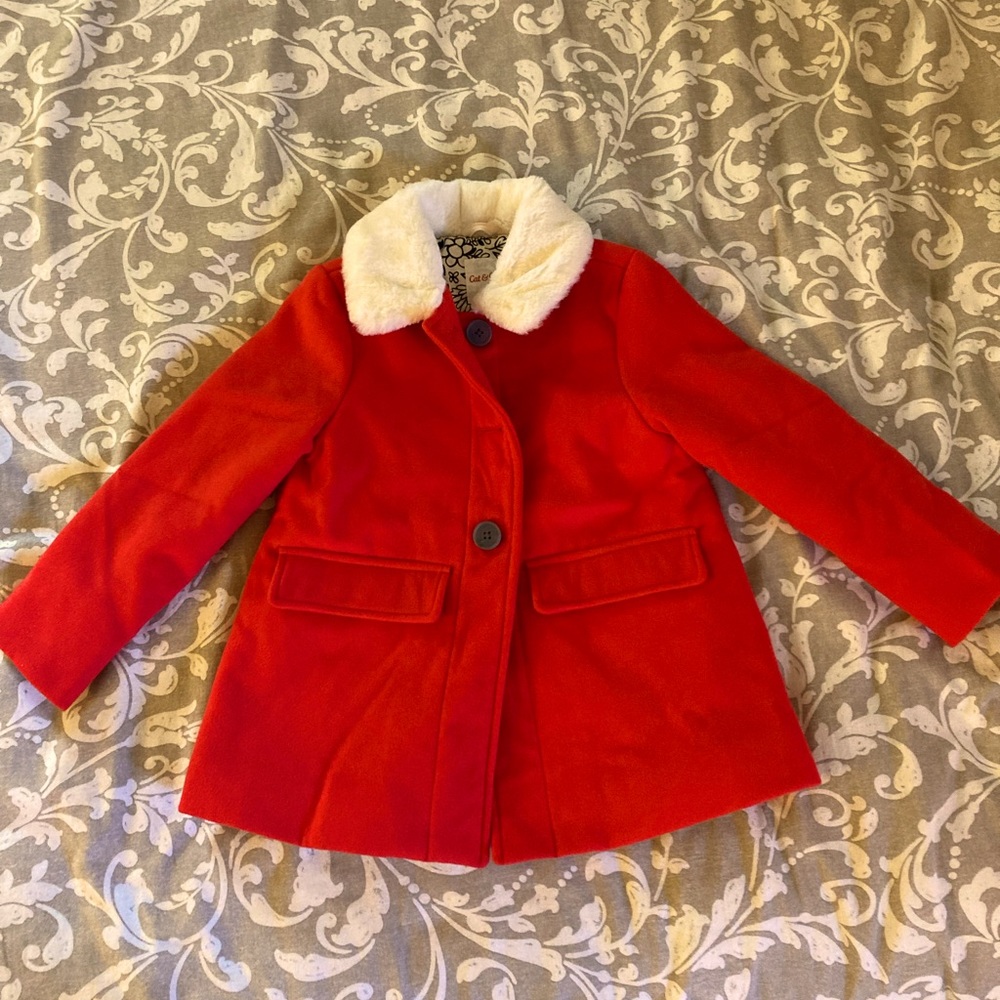 Red pea coat, girls size 5t